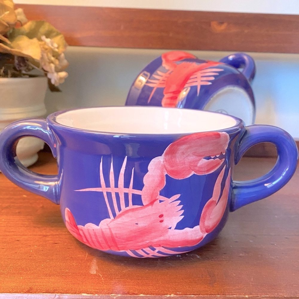 Set of Two Ceramic Soup Mugs with Lobster Design